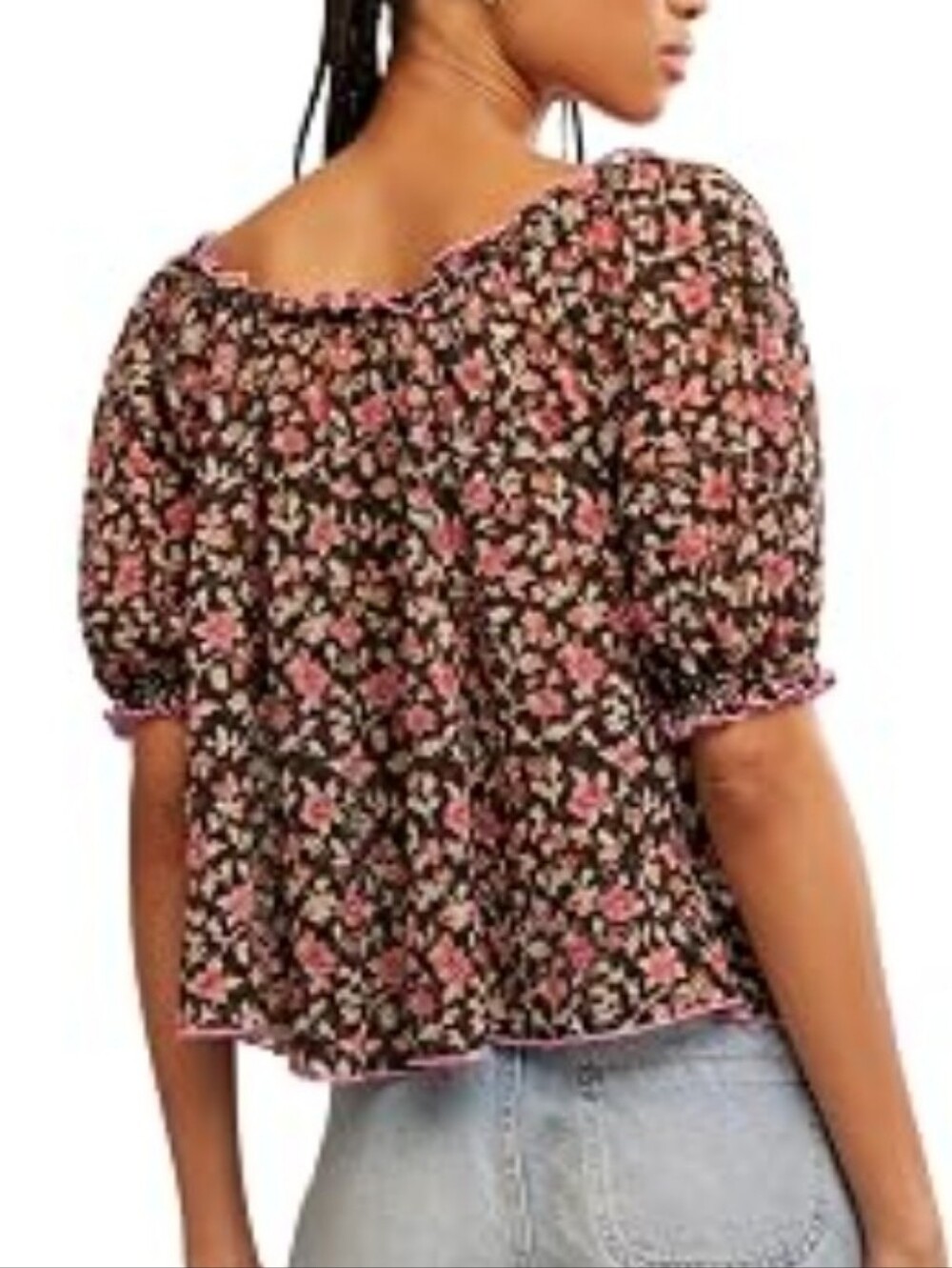 NEW Free People Peasant Top Stretch Flowy Puff Short Sleeve Fits M-L - Picture 12 of 15